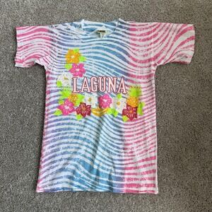 Vintage 80s 90s Laguna Shirt Youth 7-14 Multi Stripe Floral Tropical Tee T-Shirt